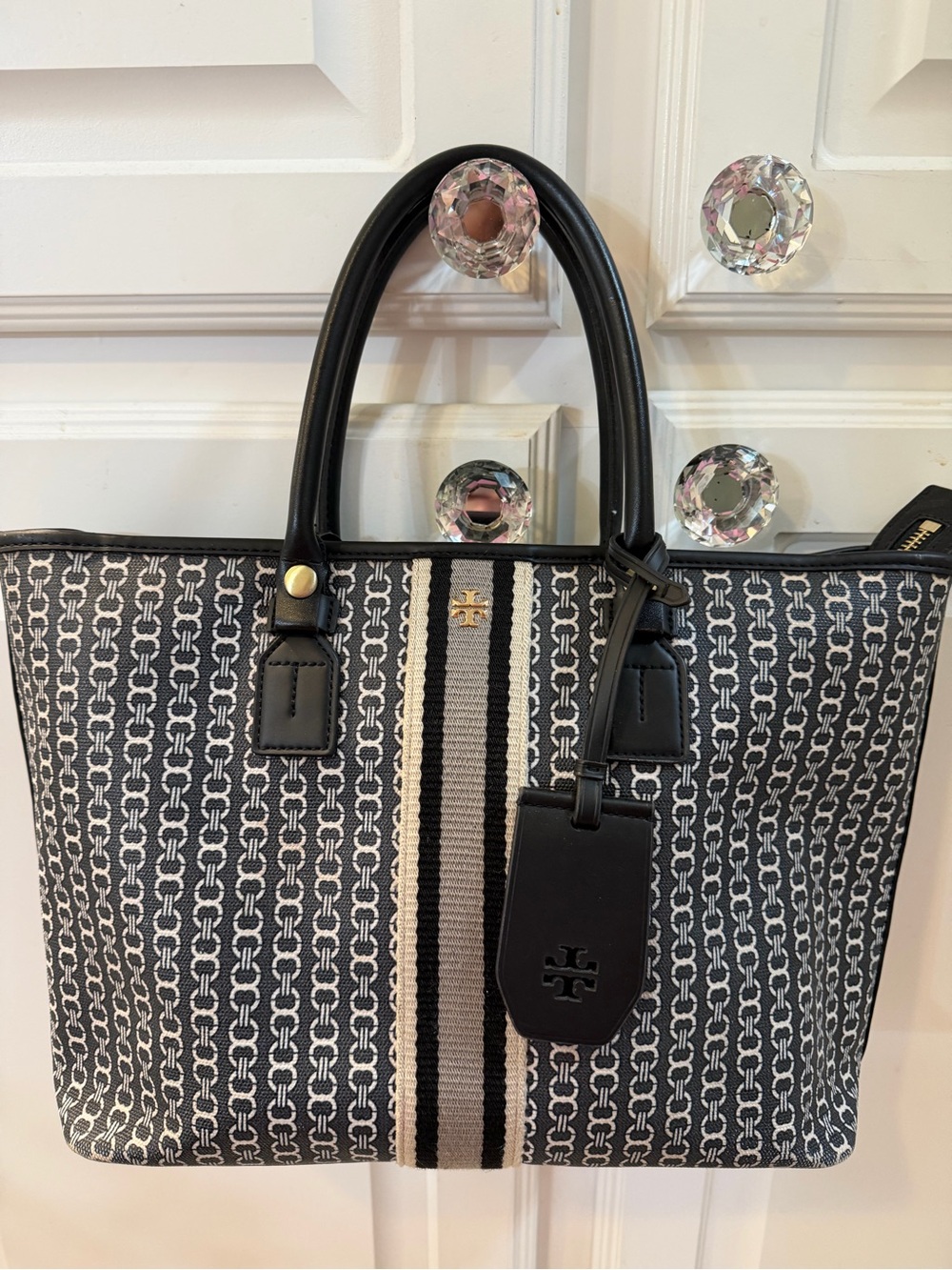 Tory Burch Gemini Link Canvas Tote with Center Stripe